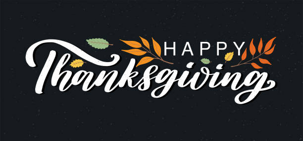 ilustraciones, imágenes clip art, dibujos animados e iconos de stock de cartel de tipografía happy thanksgiving sobre fondo texturizado con coloridas hojas de otoño. - thanksgiving