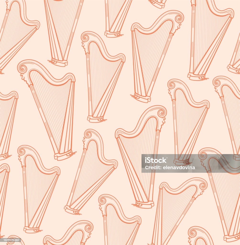 Simple Harp Pattern Harp Seamless Pattern Pink Contour Pattern Vector Stock Illustration ...