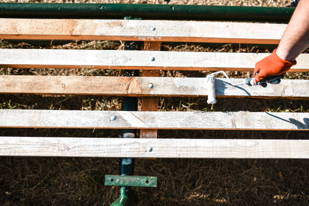 Wooden Bench Planks Getting Covered In White Paint