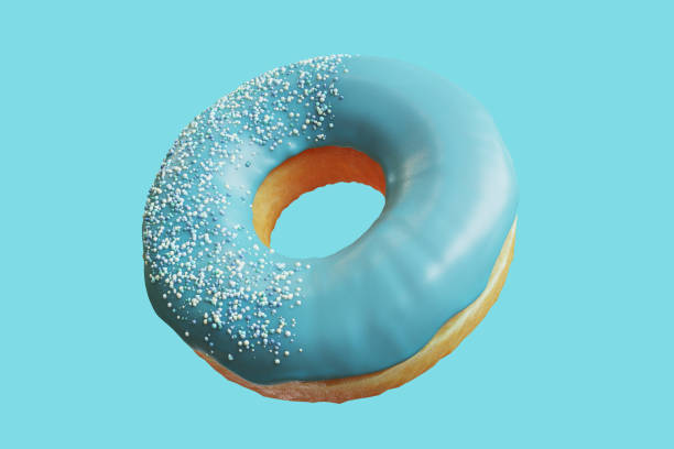 istock Closeup Blue Doughnut topping with Icing Sprinkles sweet isolated floating on blue background. Minimal Food Idea concept 3D Rendering. 1329478999