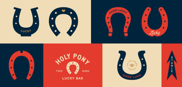 szczęście podkowa. zestaw podkowy - horseshoe luck wild west good luck charm stock illustrations