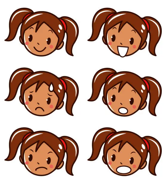 Vector illustration of Facial expression (Emoticons) collection of teenage girls