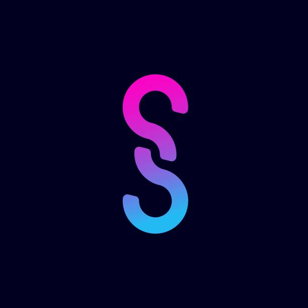 Letter S logo.Alphabet initial icon. Typographic sign isolated on dark background.Lettering symbol.Modern, design, web, tech style. Bright neon colors.Uppercase character shape. intertwined letters stock illustrations