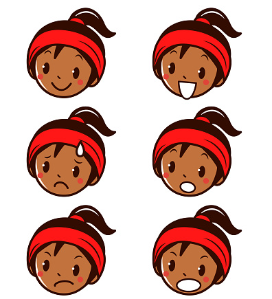 Emoticons characters vector art illustration.
Facial expression (Emoticons) collection of athletic teenage boys or girls.