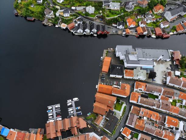 istock Norwegian town - Flekkefjord aerial view 1329485380