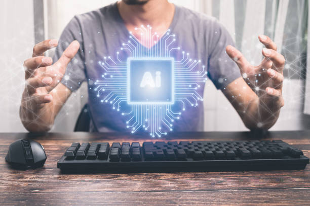 istock Icons, electronic chips and AI symbols illustration 1329490656