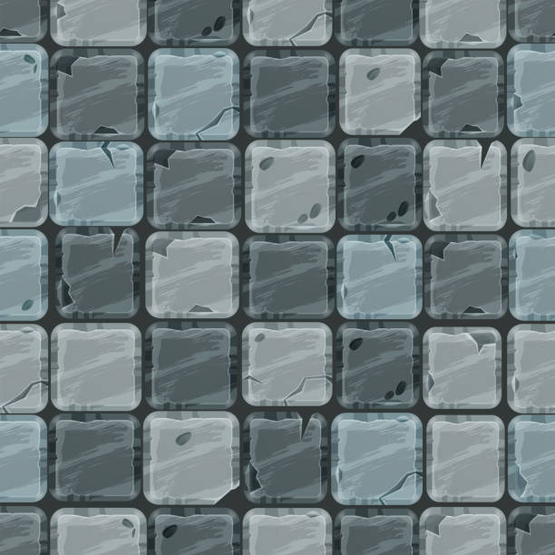 Stone Cartoon Pavement Seamless Pattern Rock Cracked Tiles Floor Texture  Gray Brick Wall Background Stock Illustration - Download Image Now - iStock
