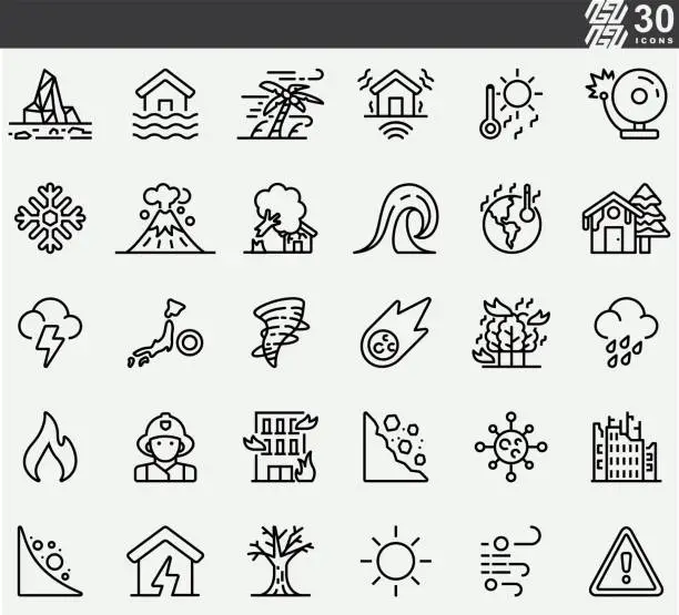 Vector illustration of Natural Disaster , disease , flood  Line Icons