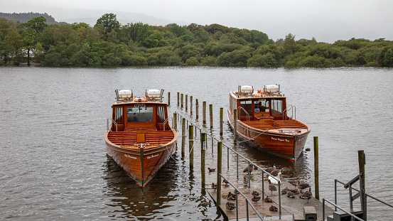 Two of the pleasure boats for hire on Derwent Water, the Lake District, UK