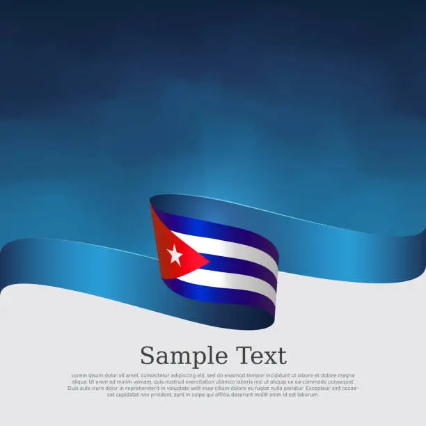 Vector illustration of Cuba flag background. Cuban flag wavy ribbon on blue white background. National patriotic poster. Vector brochure design. State banner of cuba, cover, flyer