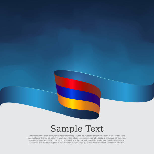 armenia flag background. armenian flag wavy ribbon on blue white background. national patriotic poster. vector tricolor brochure design. state banner of armenia, cover, flyer - ermeni bayrağı stock illustrations