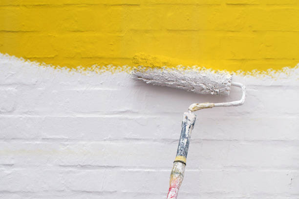 istock Painting the white building wall with the paint roller 1329496851