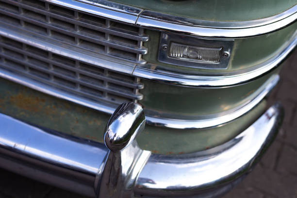 istock Chrome plated front lamp of a restored classic car. 1329497322