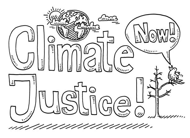 Climate Justice Now Concept Drawing Hand-drawn vector drawing of a Climate Justice Now Concept. Black-and-White sketch on a transparent background (.eps-file). Included files are EPS (v10) and Hi-Res JPG. climate protest stock illustrations