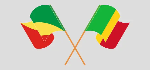 Vector illustration of Crossed and waving flags of Republic of the Congo and Mali