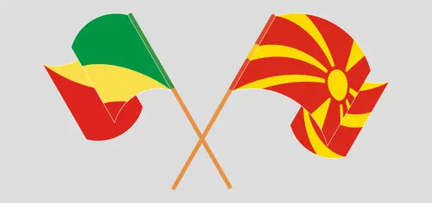 Vector illustration of Crossed and waving flags of Republic of the Congo and North Macedonia