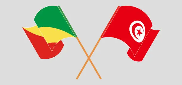 Vector illustration of Crossed and waving flags of Republic of the Congo and Tunisia