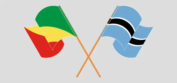 Vector illustration of Crossed and waving flags of Republic of the Congo and Botswana