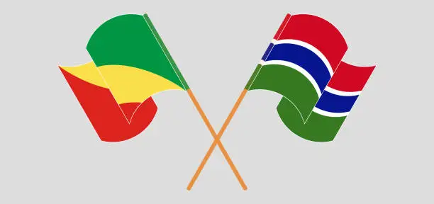 Vector illustration of Crossed and waving flags of Republic of the Congo and the Gambia