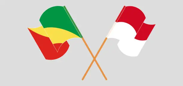 Vector illustration of Crossed and waving flags of Republic of the Congo and Monaco