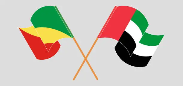 Vector illustration of Crossed and waving flags of Republic of the Congo and the United Arab Emirates