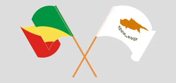 Vector illustration of Crossed and waving flags of Republic of the Congo and Cyprus