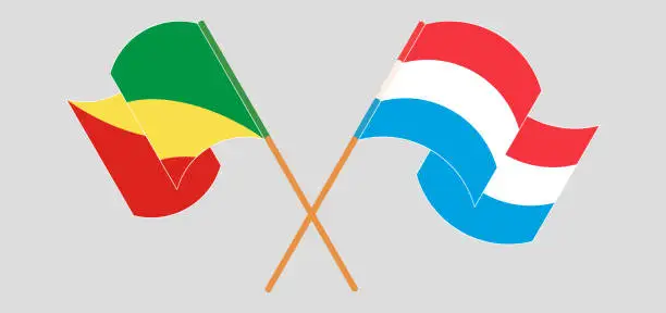 Vector illustration of Crossed and waving flags of Republic of the Congo and Luxembourg