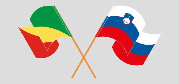 Vector illustration of Crossed and waving flags of Republic of the Congo and Slovenia