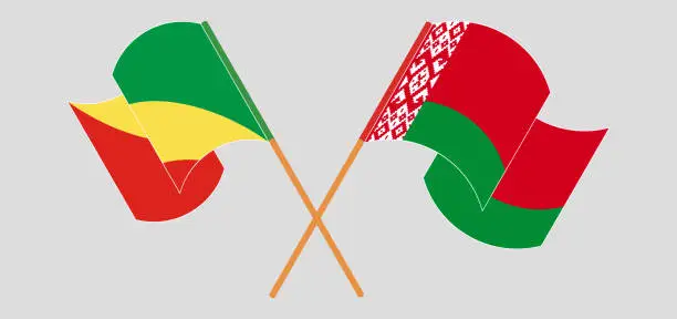 Vector illustration of Crossed and waving flags of Republic of the Congo and Belarus