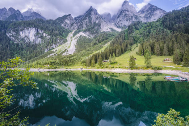 istock Dachstein Mountains reflected in Gosau beautiful lake, Austria 1329499757