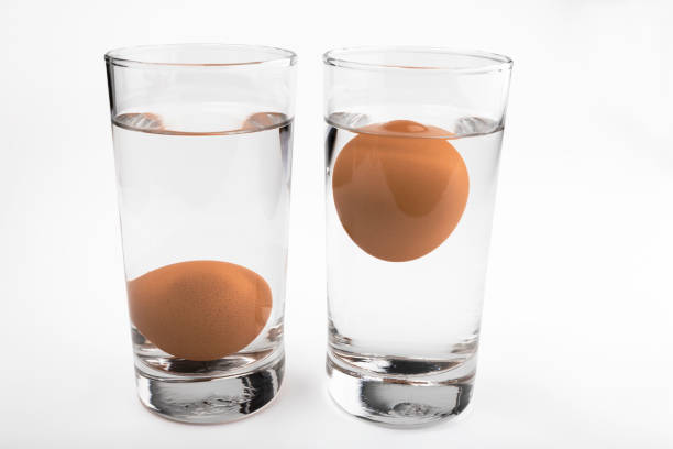 istock Egg in water test on transparent glass , Egg freshness test on white isolated background 1329500618