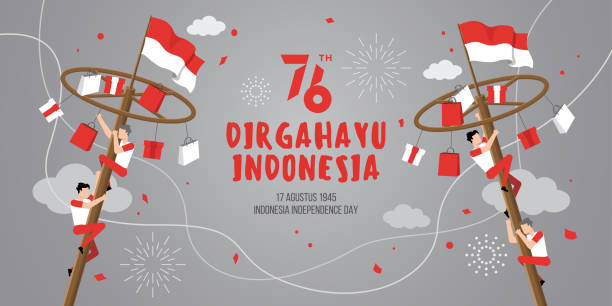 ilustraciones, imágenes clip art, dibujos animados e iconos de stock de día de la independencia de indonesia con juegos tradicionales - indonesia