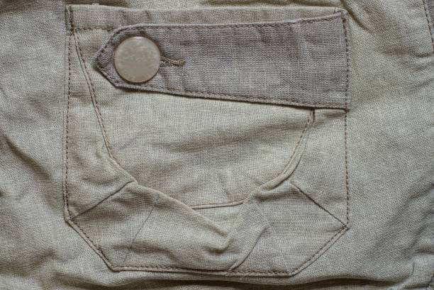 istock button on the pocket of a gray cloth garment 1329501369