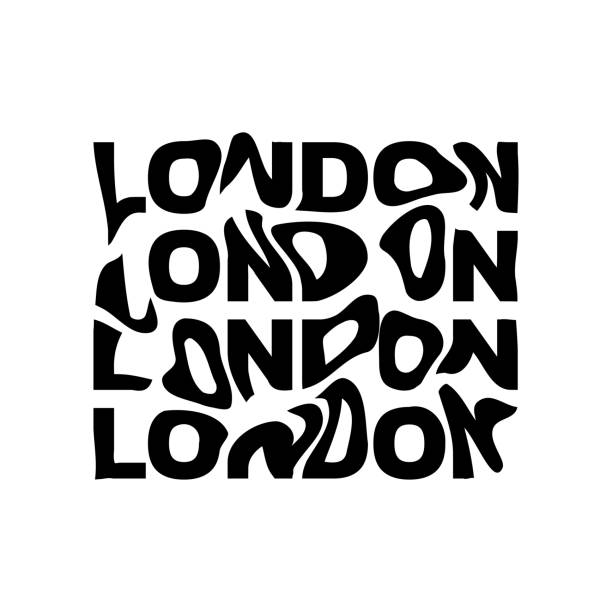 ilustraciones, imágenes clip art, dibujos animados e iconos de stock de texto tipográfico de londres o eslogan con letras onduladas. gráfico de camiseta con efecto ondulación o glitch. impresión abstracta, banner, cartel, diseño de emblemas. ilustración vectorial. - moda londinense