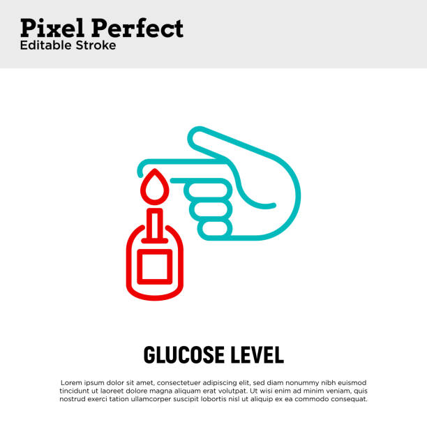 Check glucose level. Glucometer thin line icon. Self care during diabetes. Medical equipment. Pixel perfect, editable stroke. Vector illustration. Check glucose level. Glucometer thin line icon. Self care during diabetes. Medical equipment. Pixel perfect, editable stroke. Vector illustration. diabetes stock illustrations