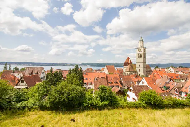 View over the roofs of the medieval town Ueberlingen at Lake Constance, Germany