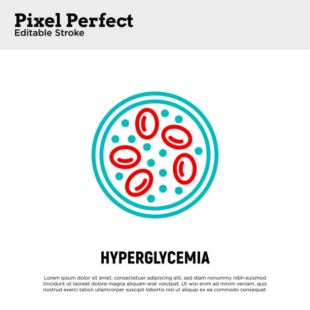 illustrations, cliparts, dessins animés et icônes de icône de ligne mince d’hyperglycémie. glycémie basse. icône de ligne fine. symptôme du diabète. pixel parfait, trait modifiable. illustration vectorielle. - hyperglycemia