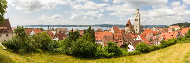 Panoramic view over the roofs of the medieval town Ueberlingen at Lake Constance, Germany