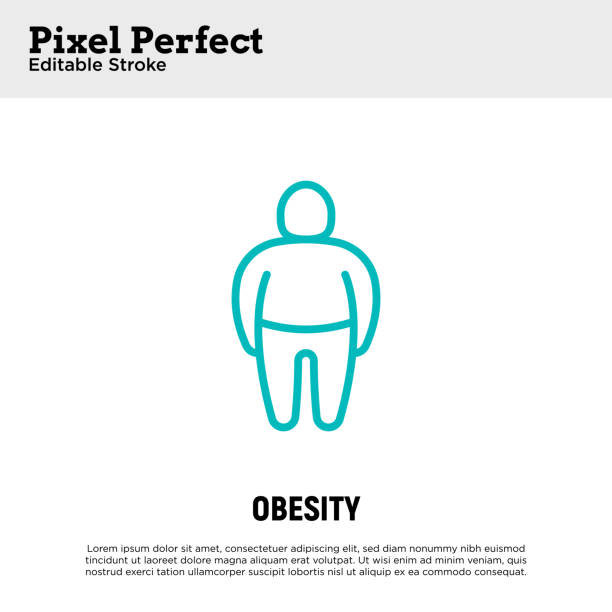 Obesity thin line icon. Overweight, unhealthy body, dieting. Chubby man. Pixel perfect, editable stroke. Vector illustration. vector art illustration