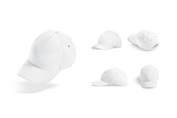 blankes weißes baseballkappen-mockup, verschiedene ansichten - baseball player baseball baseball uniform baseball cap stock-fotos und bilder