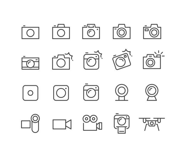 ilustrações de stock, clip art, desenhos animados e ícones de camera icons - classic line series - camera