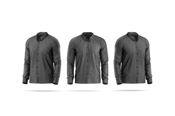 istock Blank black classic shirt mockup, front and side view 1329507990