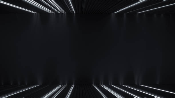 istock White neon stripes in black room 3D rendering illustration 1329508354