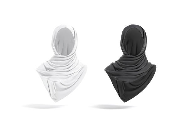 maqueta de hiyab musulmán de mujer en blanco y negro, vista frontal - milfeh fotografías e imágenes de stock