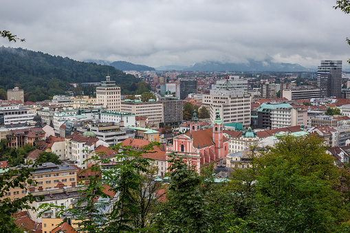 Ljubljana, Slovenia - September 11, 2017: View of Ljubljana on a Rainy Day