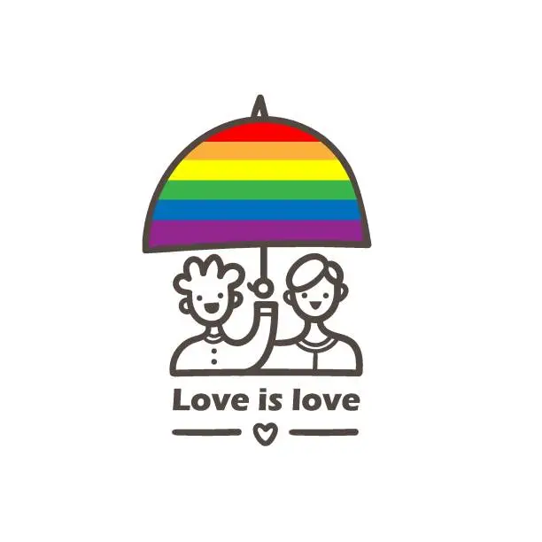 Vector illustration of Lgbt doodle emblem. Homosexual cartoon lovers print. Call for tolerance poster.