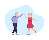 istock Elderly man and woman senior aged persons dance. Dancing old people. Happy active elderly couple together on music party. Dancers grandmother and grandfather 1329515481