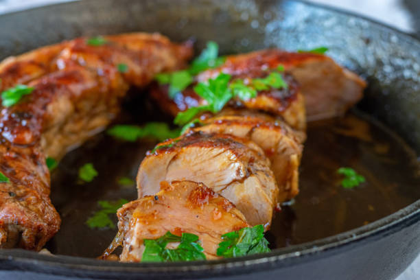Pork fillet with sweet soy and honey sauce stock photo