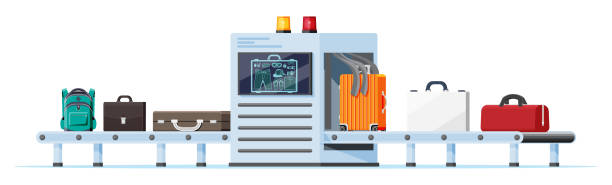 공항 보�안 스캐너. 수하물이 있는 컨베이어 - x ray airport luggage security stock illustrations