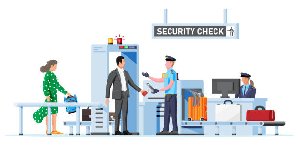 bildbanksillustrationer, clip art samt tecknat material och ikoner med passengers passes security check. - airport security